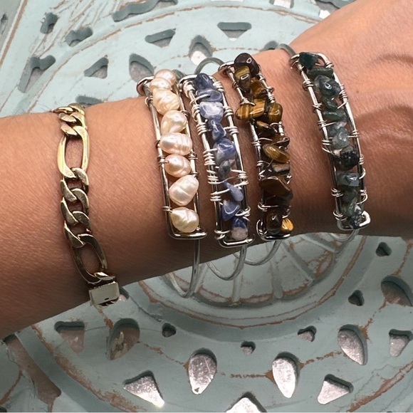 Tiger's eye silver beaded bangle bracelet - Picture 8 of 8